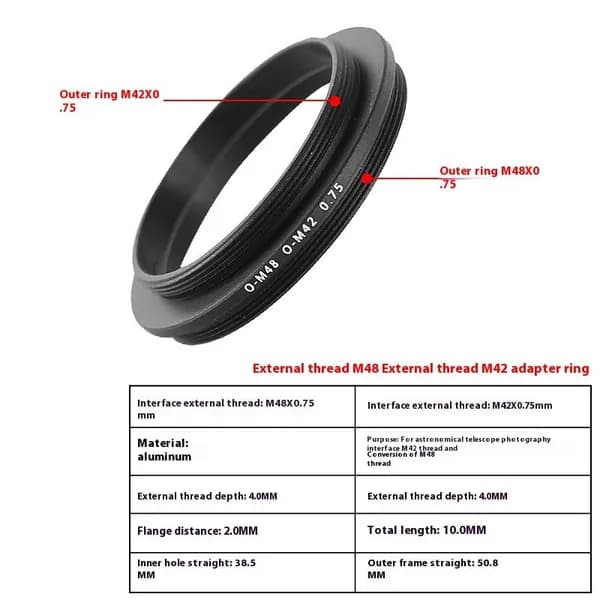 Angeleyes,adapter ring,Переходное кольцо для двустороннего преобразования внутренней и внешней резьбы SCT M48X0.75 M42X0.75