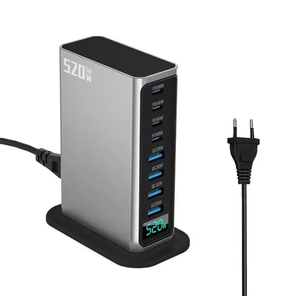 520W USB C Gans Chargers 8 Port Fast Зарядная станция для смартфонов ноутбуков и многое другое с 4 100 Вт A QC30W, Серебро