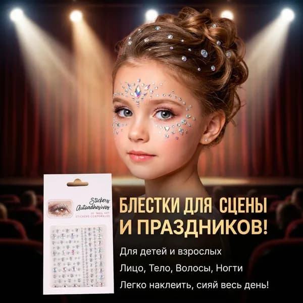 Наклейки для макияжа с блестками AB для детей, для сцены