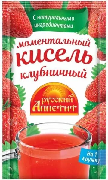 Русский аппетит Кисель Клубничный, быстрого приготовления, 30 гр, 9 шт
