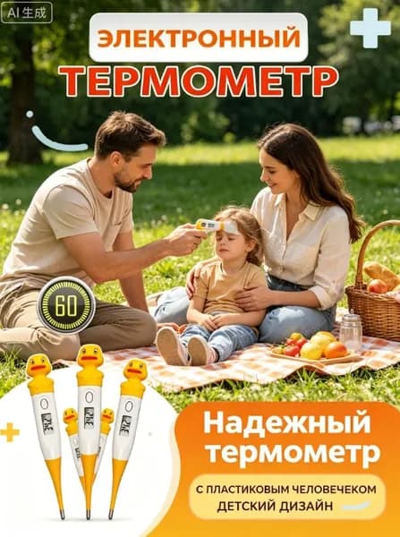Детский мультяшный электронный термометр с мягким наконечником