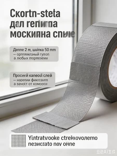 Скотч-сетка для ремонта москитных сеток самоклеящаяся, ремонтная лента из стекловолокна от порванных оконных сеток от комаров, ремкомплект для окон - серый рулон 2м.