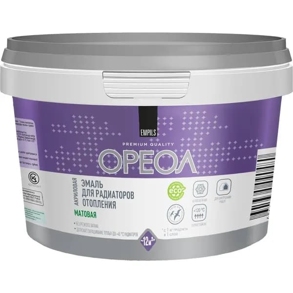 Ореол Эмаль для радиаторов, акриловая, матовая, белая, 0.5 кг