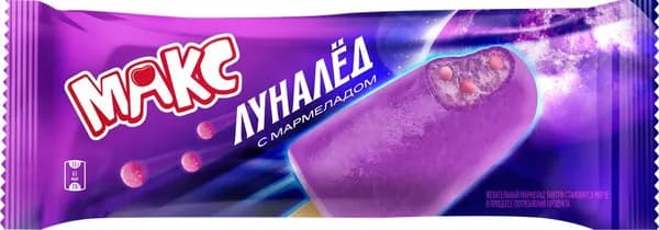 Фруктовый лед MAX Луналед, со вкусом земляники и мармеладом со вкусом бабл-гам, эскимо, 55г4шт