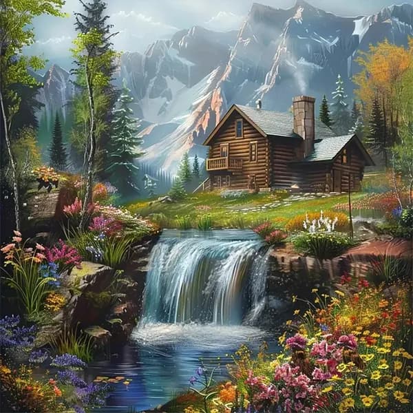 художественный набор Дом и ручей, для творчества, холст 40x40 см
