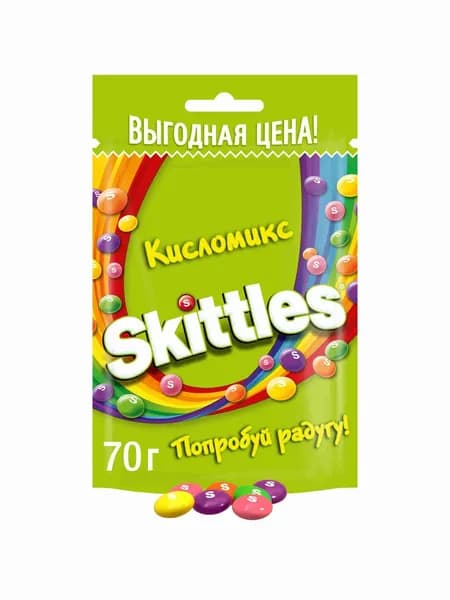Жевательные конфеты драже Skittles Кисломикс, фруктовые, кислые, 70 г