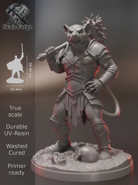 Крысолюд варвар. Миниатюра ДнД для настольных игр и покраски. Pathfinder. DnD.