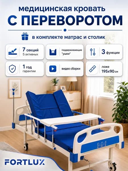 Кровать для лежачих больных механическая медицинская BLC 0110 (H) с функцией переворачивания и изголовьем с боковыми поддерживающими секциями
