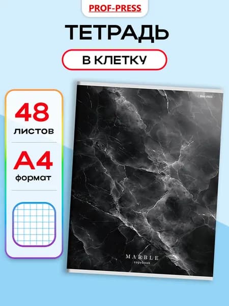 Тетрадь А4 48 листов в клетку на скрепке Prof-Press
