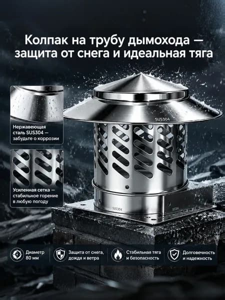 Колпак на дымоход нержавеющий SUS304, зонт для вытяжной трубы 80 мм-дефлятор вентиляционный жаростойкий, для печи и камина