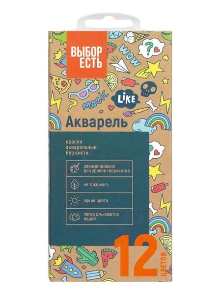 Краски акварельные Выбор есть 12 цветов, без кисти, картон
