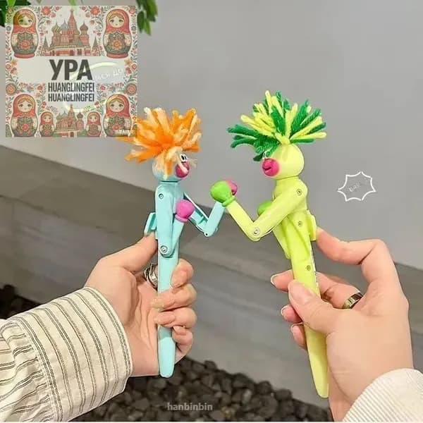 Магнитная ручка-игрушка с подвижными суставами и пушистой головой, 0.5 мм, синяя
