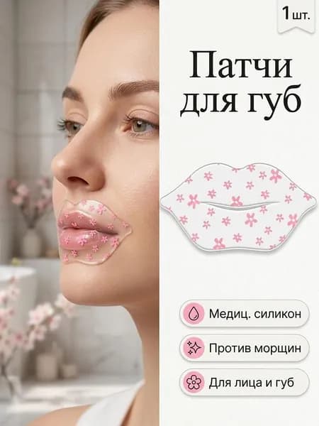 Многоразовые силиконовые патчи для губ от морщин / Увлажняющая маска-накладка для ухода за кожей губ, 100% силикон