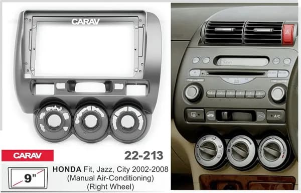 Переходная рамка для андроид магнитолы 9 дюймов на HONDA Fit, Jazz, City 2002-2008 руль справа