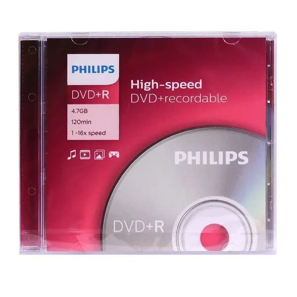 Диск DVD+R Philips 4.7 Gb, 16x, Slim Case (1) (DR4S6S01F/97)