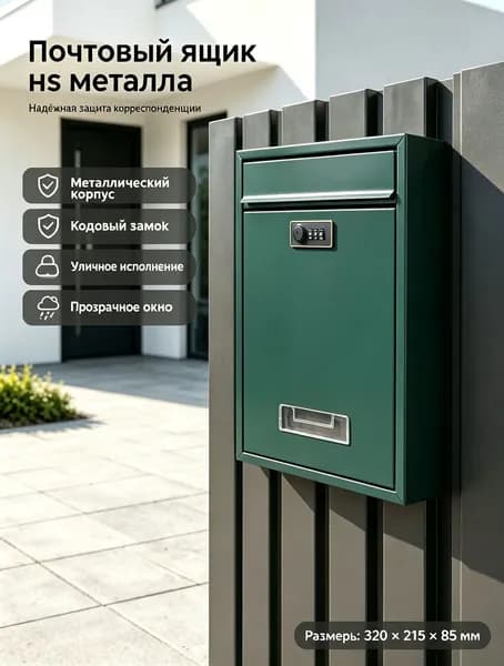 Почтовый ящик 320 мм x 220 мм x 85 мм, зеленый