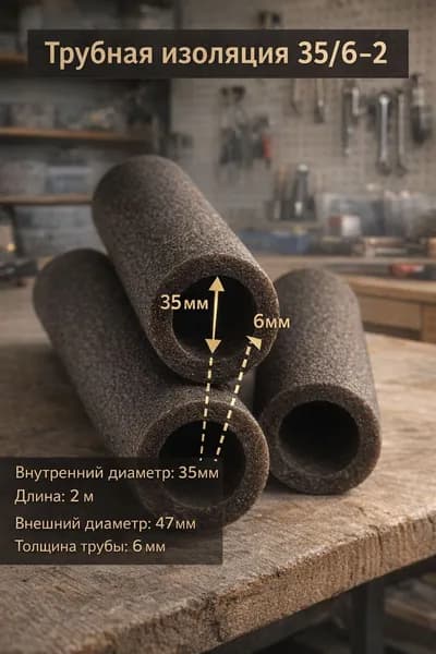 Трубная изоляция из вспененного полиэтилена 35/6 мм, 2 м, серая утеплитель для труб отопления и водоснабжения