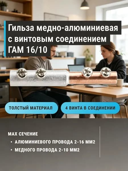 Гильза медно-алюминиевая на винтах ГАМ 16/10 для соединения медного и алюминиевого кабеля. Наконечник для СИП