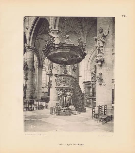 Бельгия. Город Ипр. Церковь Сен-Мартен. Антикварная фототипия. Берлин, 1896 г.
