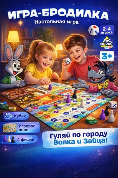 Настольная игра для детей от 5 лет "Ну, погоди!", игра бродилка, 5+