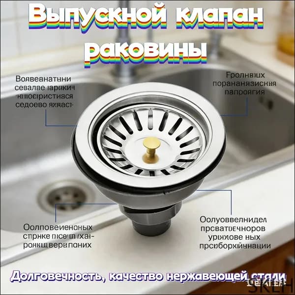 Сифон для кухонной мойки из нержавеющей стали, сменная столешница, выпускной клапан для раковины
