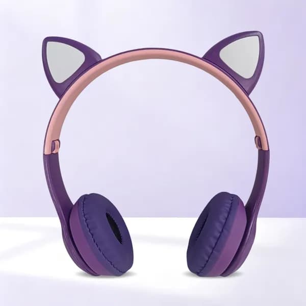 Беспроводные Bluetooth-наушники с кошачьими ушами и светодиодной подсветкой, фиолетовые
