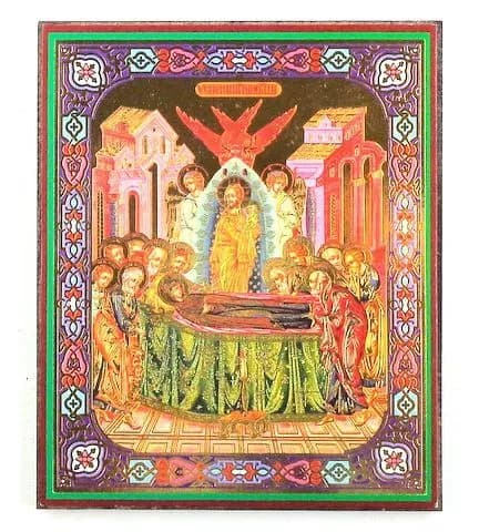 Икона Успение ПБ на оргалите с молитвой,10х12