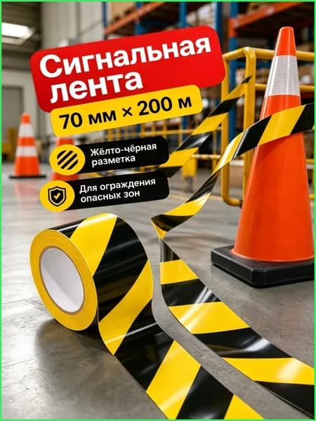 лента для ограждения сигнальная черно-желтая 70мм х 200 м, 1 шт