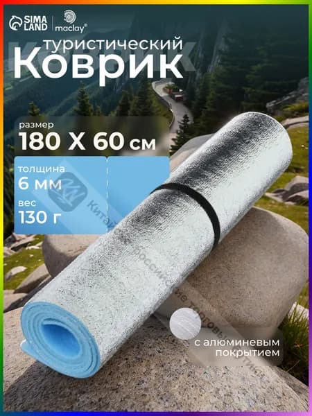 Коврик туристический с фольгой, 180x60x0,6 см
