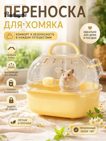 Переноска для хомяка 20*18*19 см, портативная клетка для мелких животных и птиц, дорожный бокс с ручкой, поилкой 60 мл и вентиляцией