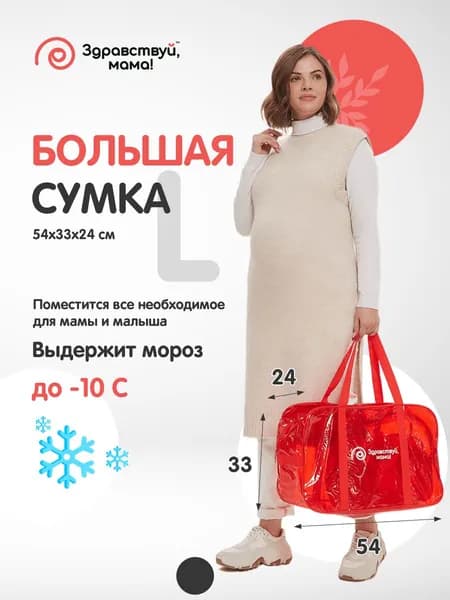 Сумка в роддом прозрачная ЗДРАВСТВУЙ, МАМА для беременных готовая для мамы и малыша ( одна большая сумка) плотность - 160 микрон