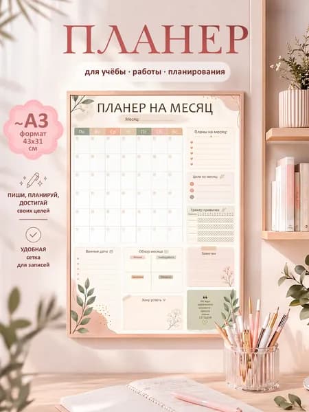 Планер постер Цветы на стену А3