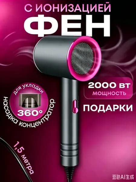 Фен для волос профессиональный мощный с насадками