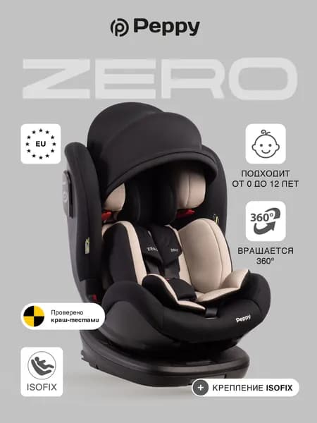 Автокресло детское Peppy Zero Isofix 0-36 для новорожденных от 0 до 12 лет (beige)