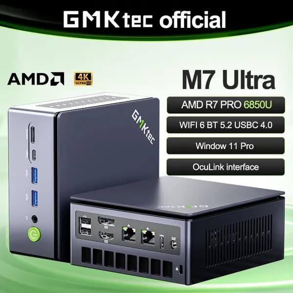 GMKtec Мини-ПК (AMD Ryzen 7 PRO 6850U, RAM Отсутствует, AMD Radeon 680M, Windows 11 Pro), черный матовый