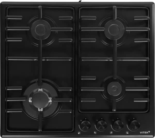 Варочная поверхность газовая Vitek, 4 конфорки, эмалированная сталь, цвет черный, (VGH 6410W MBK)