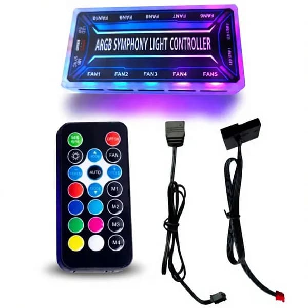 Контроллер вентиляторов для ПК с пультом, RGB хаб на 6 портов для подсветки корпуса, плавная смена цветов и режимов свечения