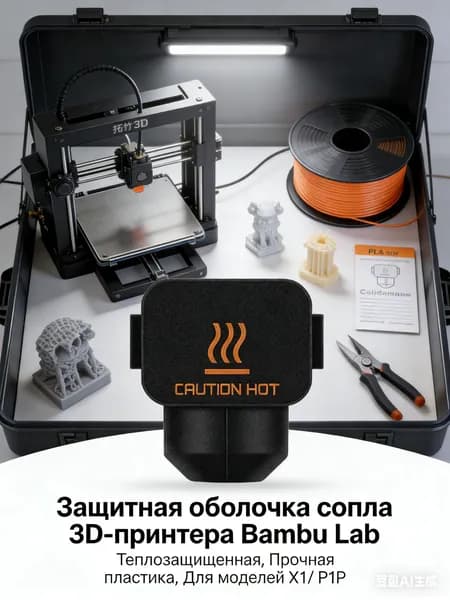 Силиконовый защитный чехол для горячего конца 3D-принтера. Высокотемпературный чехол, подходящий для моделей Topzhu A1, X1, P1 серии H2D/2C, P2S.