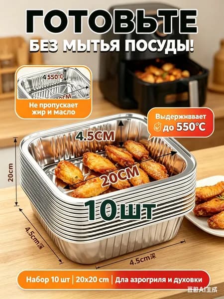 Форма для запекания, Прямоугольная, 10 яч., 20.31 см x 21.13 см, 10 шт