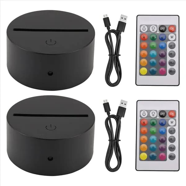 Комплект из 2 3D светодиодных ночников с основанием + USB-кабель для пульта дистанционного управления, 16 цветов, акриловая черная подставка для демонстрации