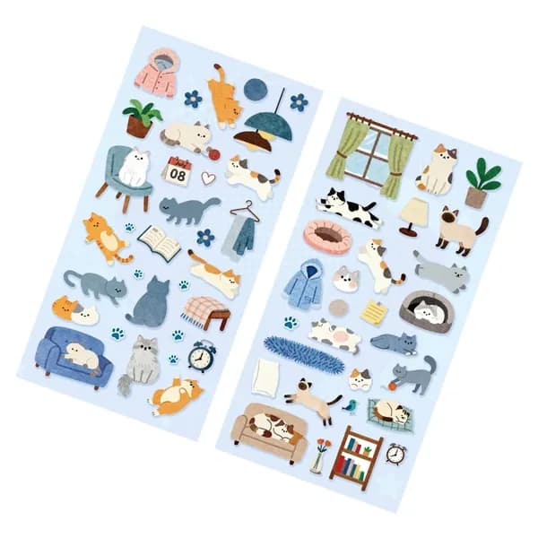 Упаковка из 2-х универсальных декоративных наклеек cat house daily cute с мягким рисунком милого кота-Yunju warm nest
