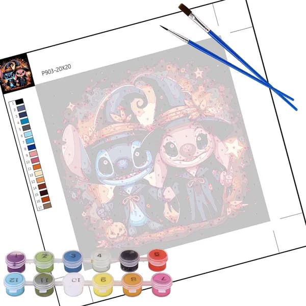 Цифровая живопись Stitch и ангел-ведьма на холсте без рамки, 25 25 см