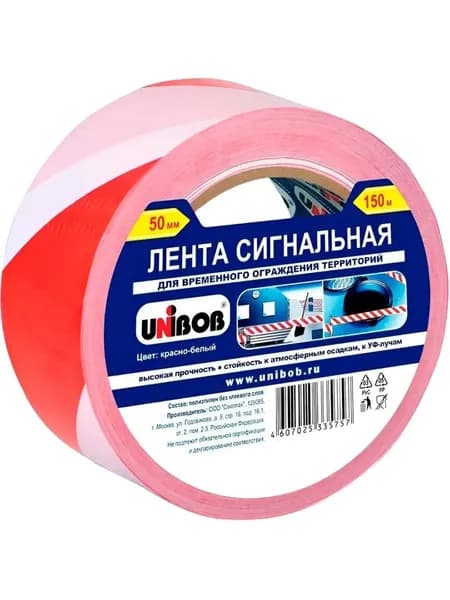 Лента сигнальная UNIBOB 50мм x 150м, красно-белая