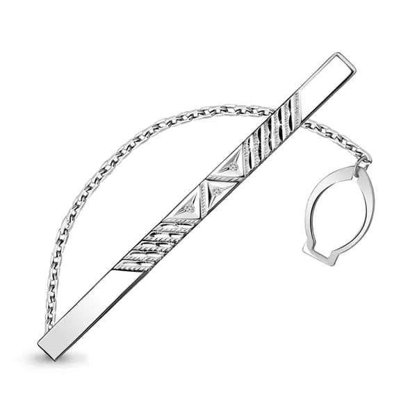 Серебряный зажим для галстука DIAMANT-ONLINE с фианитом 925 пробы