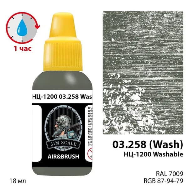 Акриловая смываемая краска для сборных моделей для аэрографа Jim Scale: НЦ-1200 Washable