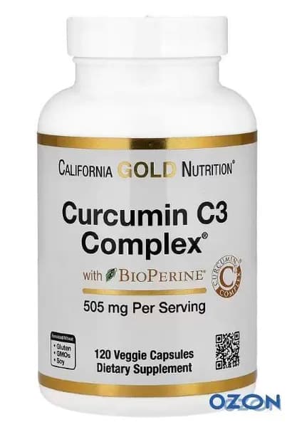 Curcumin C3 Complex , комплекс куркумина с экстрактом черного перца , улучшенная биодоступность, 505 мг, 120 растительных капсул