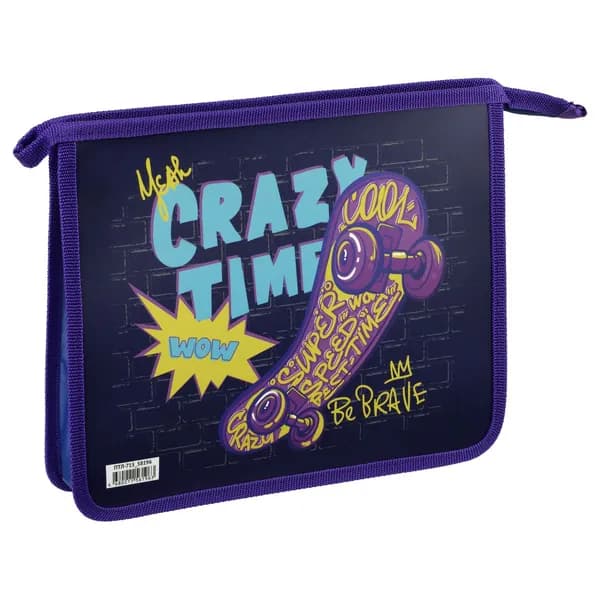 Папка для тетрадей 1 отделение, А5, ArtSpace "Crazy Time", пластик, на молнии (ПТЛ-715_58196)