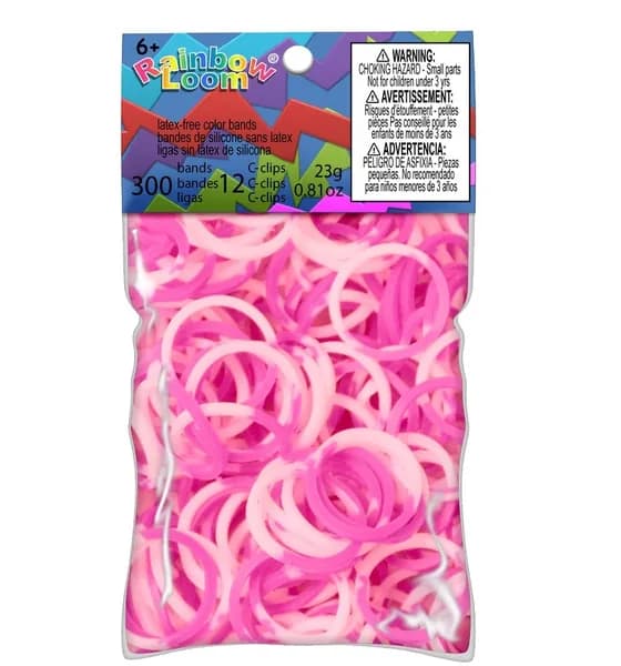 Резинки RAINBOW LOOM Силикон Роз./Бел. Pink/White B0041