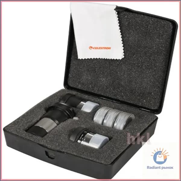 Эксклюзивный комплект Celestron AstroMaster 94307 для телескопа включает два окуляра, линзу Барлоу, три светофильтра, салфетку для оптики и пластиковый кейс 4