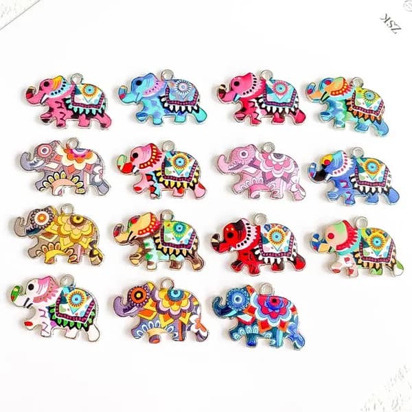 10 подвесок-слонов, цветные с брызгами краски, DIY элементы для создания браслетов, кулонов, брелоков, забавные аксессуары